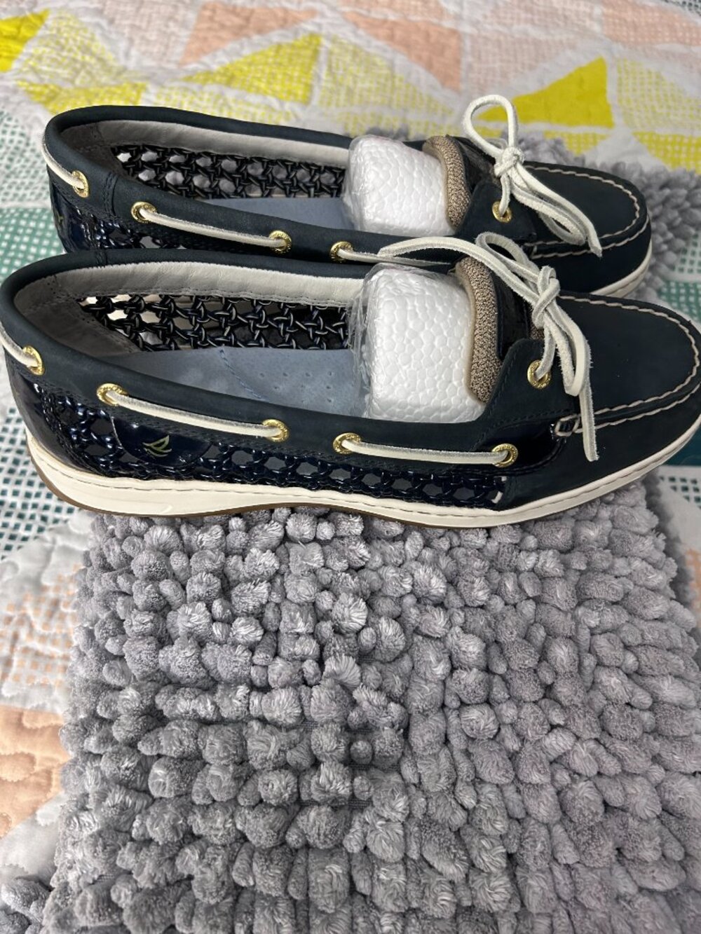 Women's Sperry Top Sider Boat Shoes Size 10 Navy and Beige - Picture 2 of 10